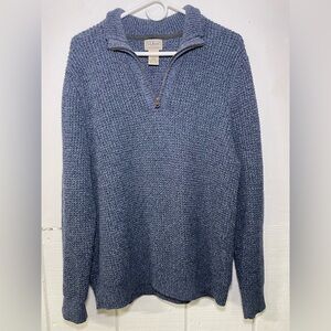 LL Bean Sweater Blue quarter Zip Organic Cotton Textured Knit Jacket